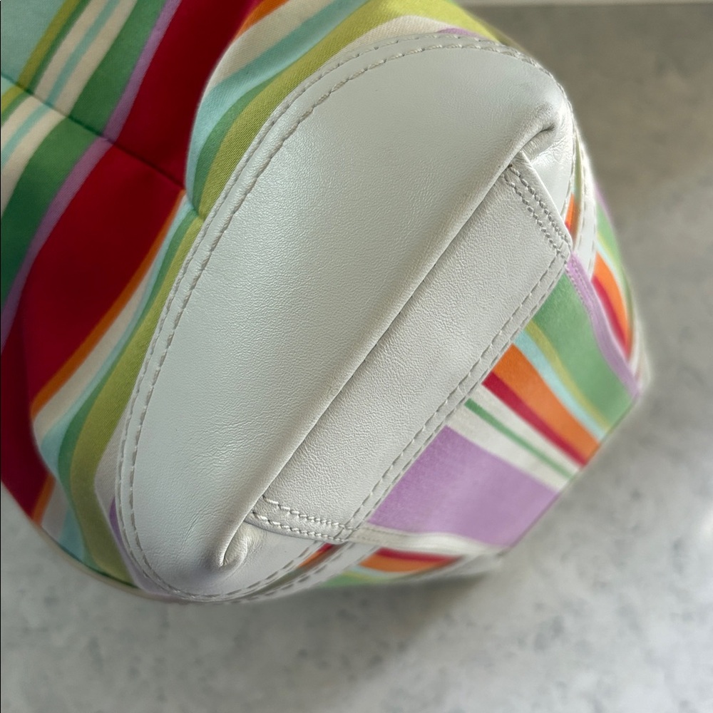 Coach Y2K 2007 Hampton Multi-Color Stripe Medium Canvas/ Leather Tote F10705 - Picture 9 of 15